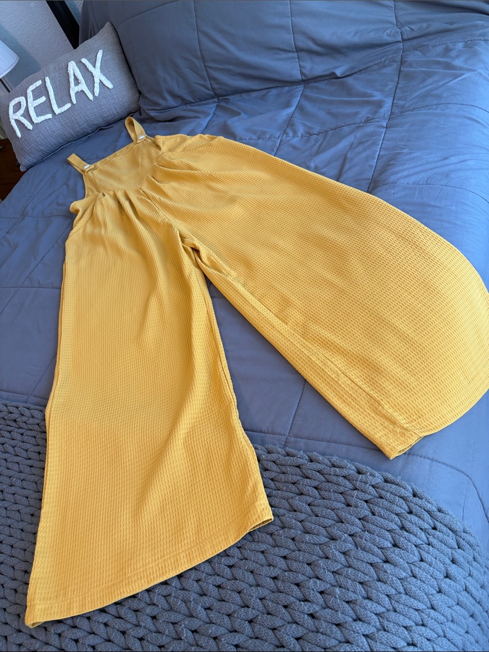 SHEIN Mustard Wide-Leg Linen Blend Overalls Jumpsuit - Picture 5 of 12